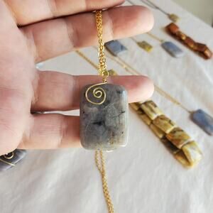 Purple Stone Pendant Necklace Gold wire wrap  Unique gemstone Crystal Gift